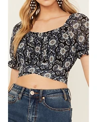 Beyond The Radar Women's Tie Back Short Sleeve Crop Top