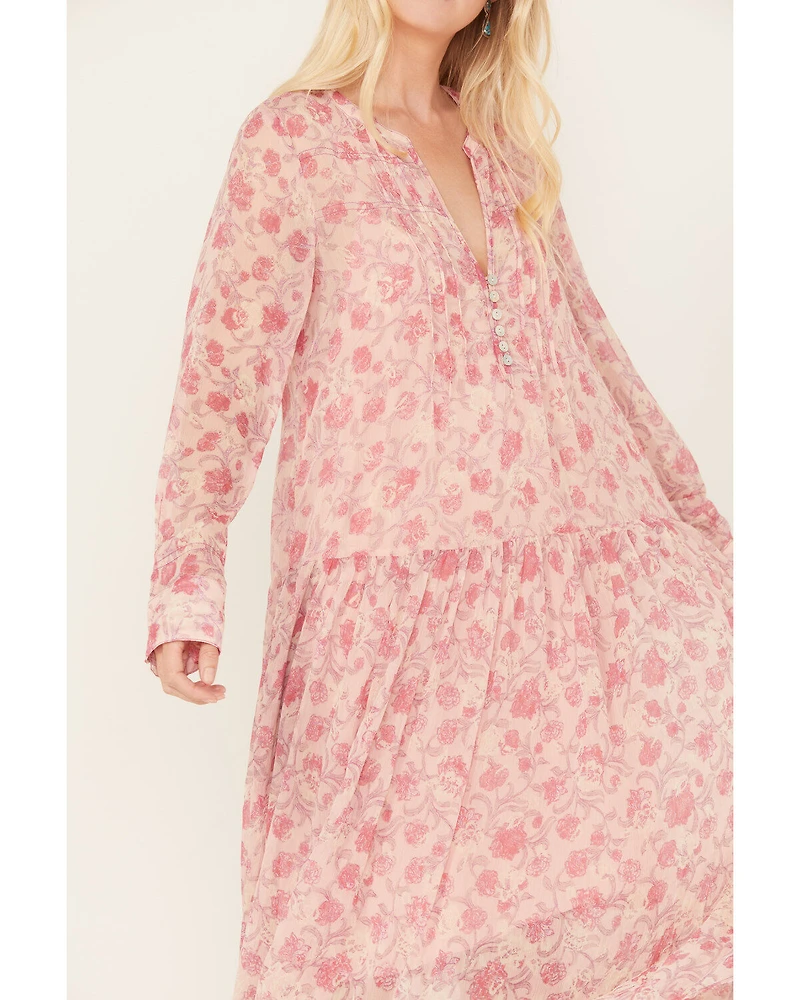 Free People Women's See It Through Floral Long Sleeve Maxi Dress