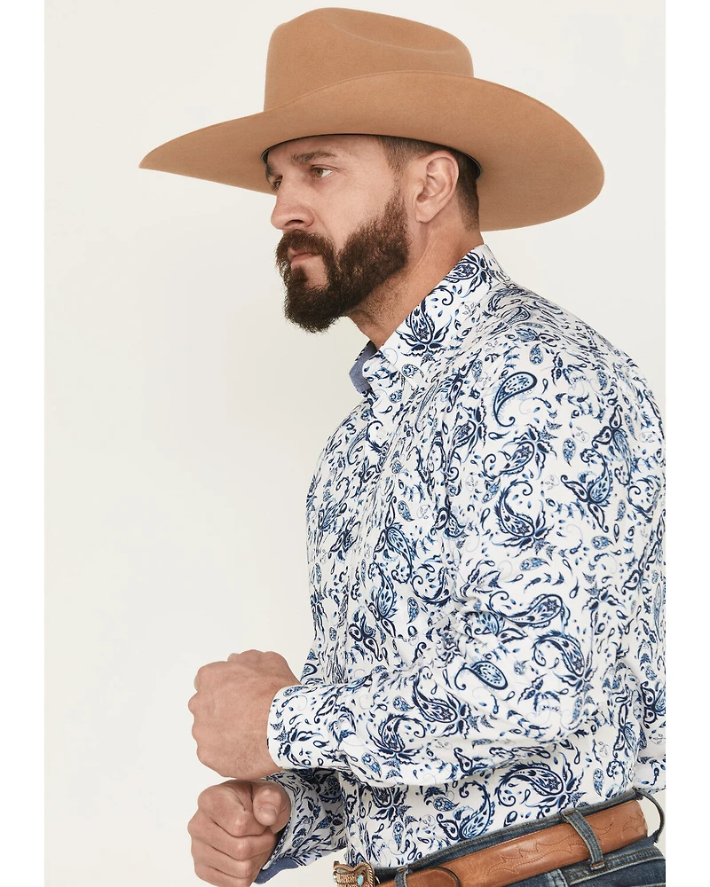 Rodeo Clothing Men's Paisley Print Long Sleeve Button-Down Western Shirt