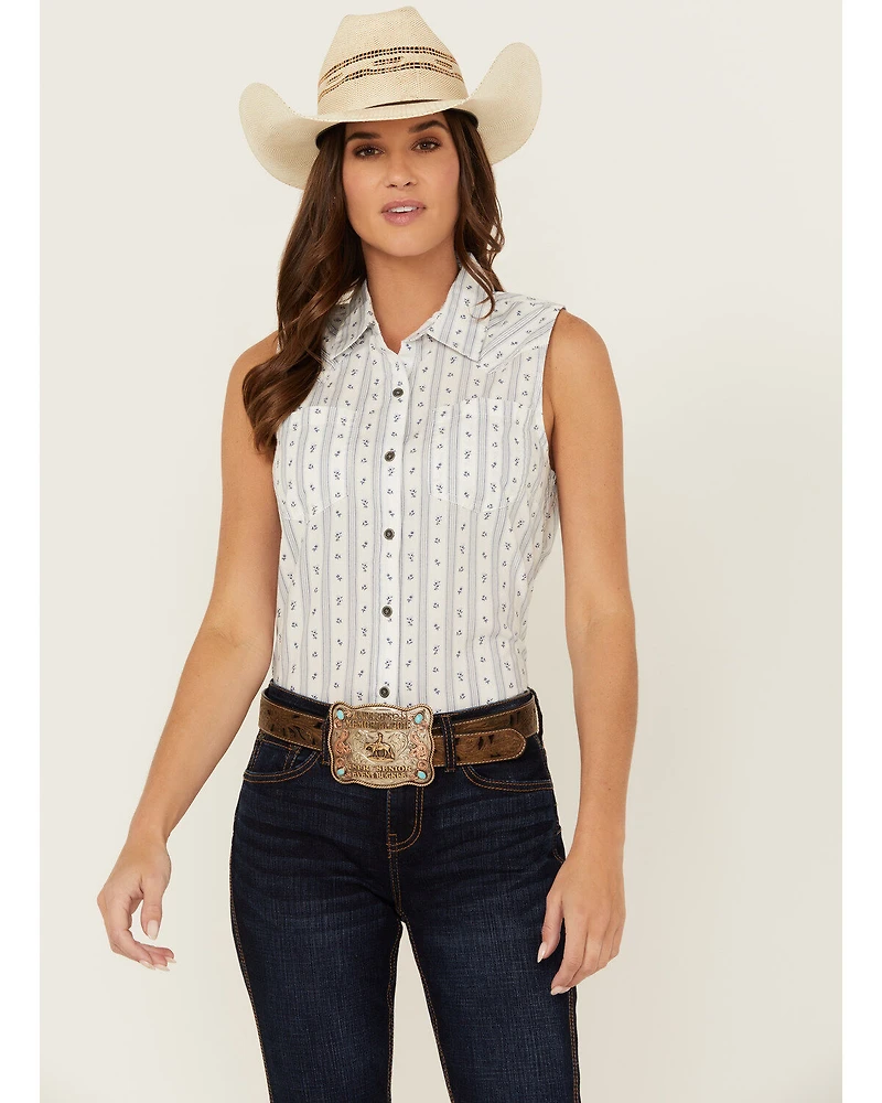 Ariat Women's Billie Jean Floral Striped Sleeveless Button-Down Western Shirt