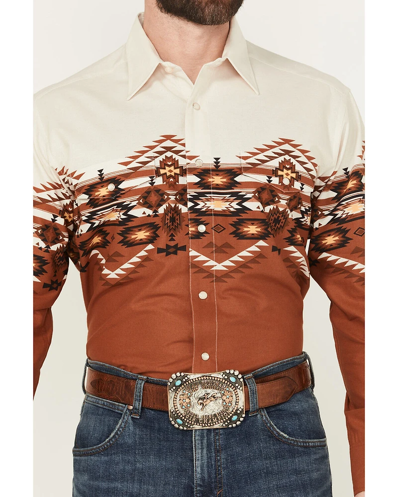 Panhandle Men's Southwestern Border Print Long Sleeve Snap Western Shirt