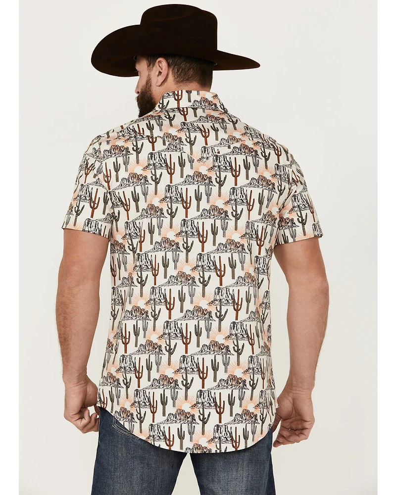 Rock & Roll Denim Men's Cactus Desert Print Short Sleeve Pearl Snap Stretch Western Shirt