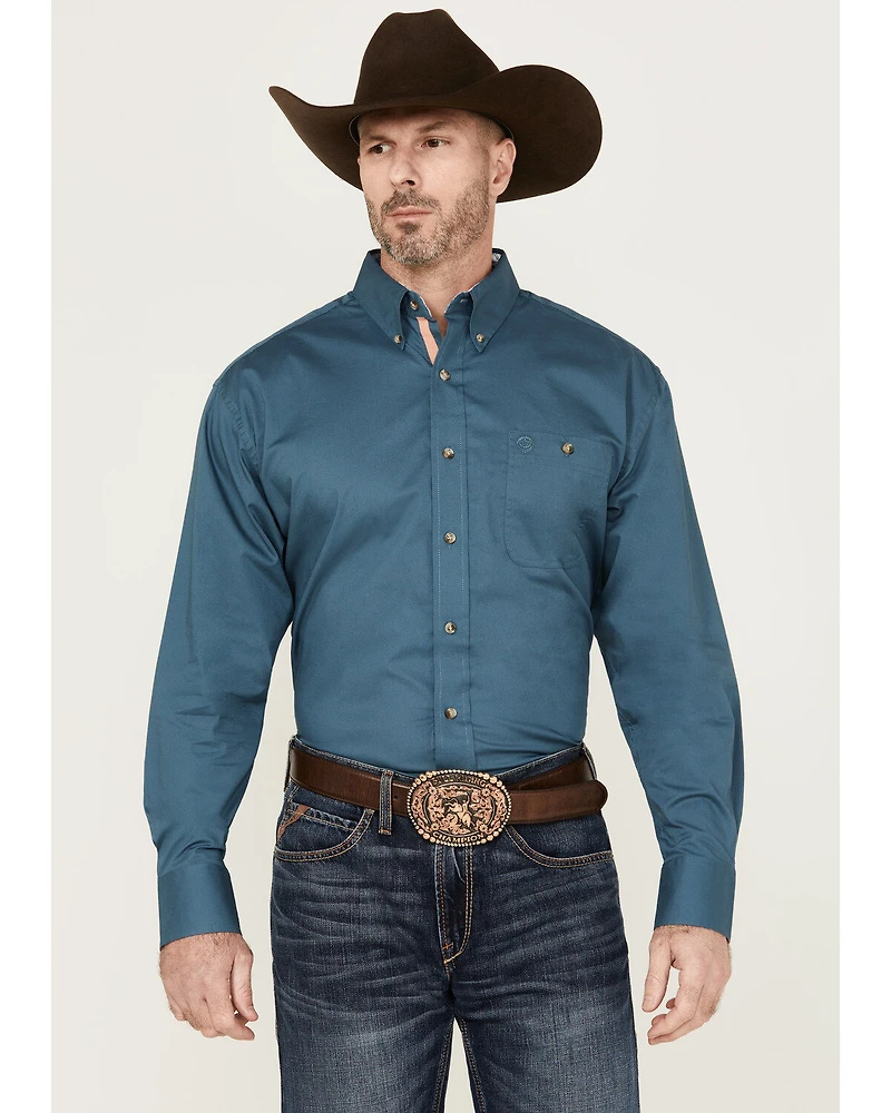 George Strait by Wrangler Men's Solid Long Sleeve Button-Down Stretch Western Shirt