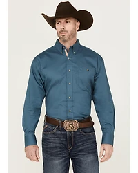 George Strait by Wrangler Men's Solid Long Sleeve Button-Down Stretch Western Shirt