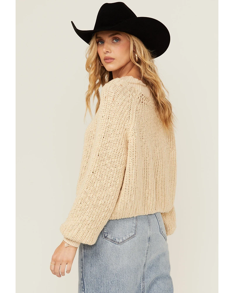 Cleo + Wolf Women's Celine Open Weave Cropped Sweater
