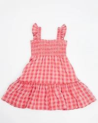 Yura Toddler Girls' Plaid Print Ruffle Sleeveless Dress