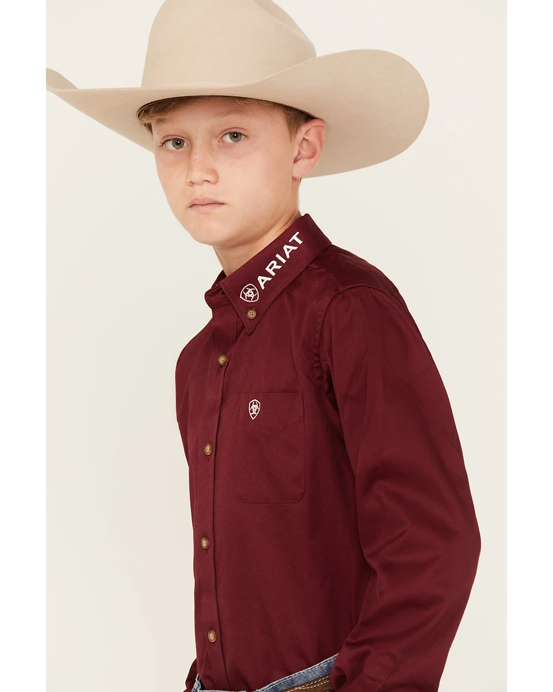 Ariat Boys' Solid Logo Team Long Sleeve Button-Down Western Shirt
