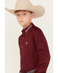 Ariat Boys' Solid Logo Team Long Sleeve Button-Down Western Shirt