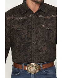Cowboy Hardware Men's Tooled Floral Print Long Sleeve Snap Stretch Western Shirt
