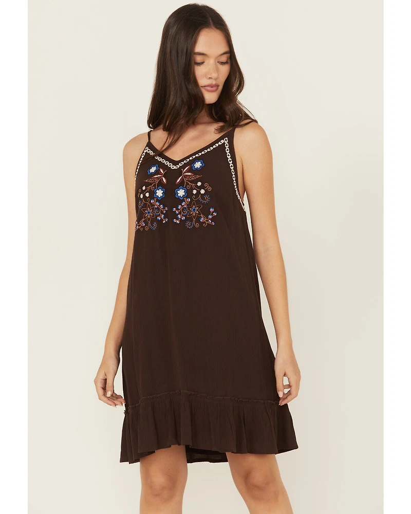 Shyanne Women's Embroidered Crinkle Sleeveless Mini Dress