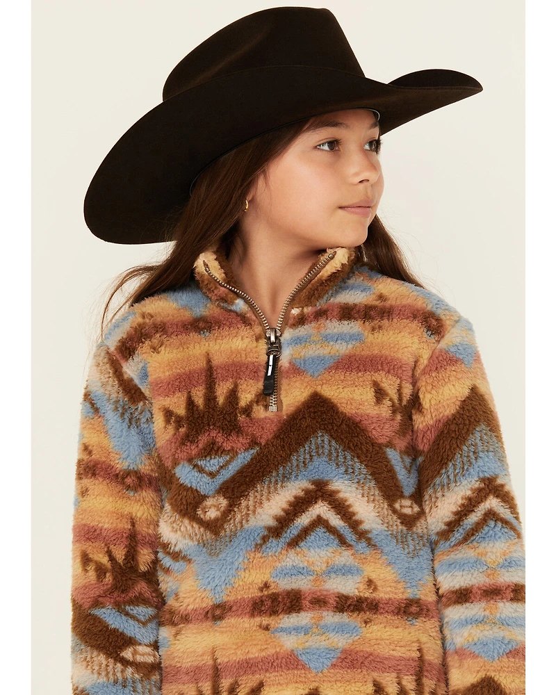 Roper Girls' Southwestern Print 1/4 Zip-Up Fleece Pullover