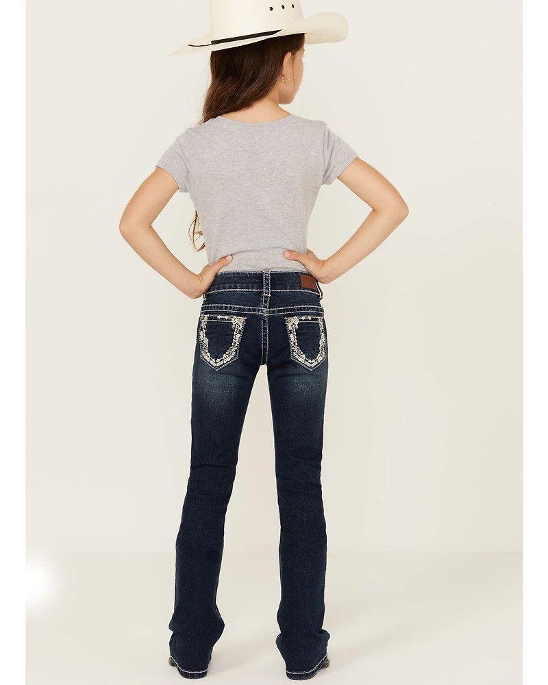 Shyanne Little Girls' Southwestern Floral Border Pocket Stretch Bootcut Denim Jeans