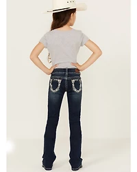 Shyanne Little Girls' Southwestern Floral Border Pocket Stretch Bootcut Denim Jeans