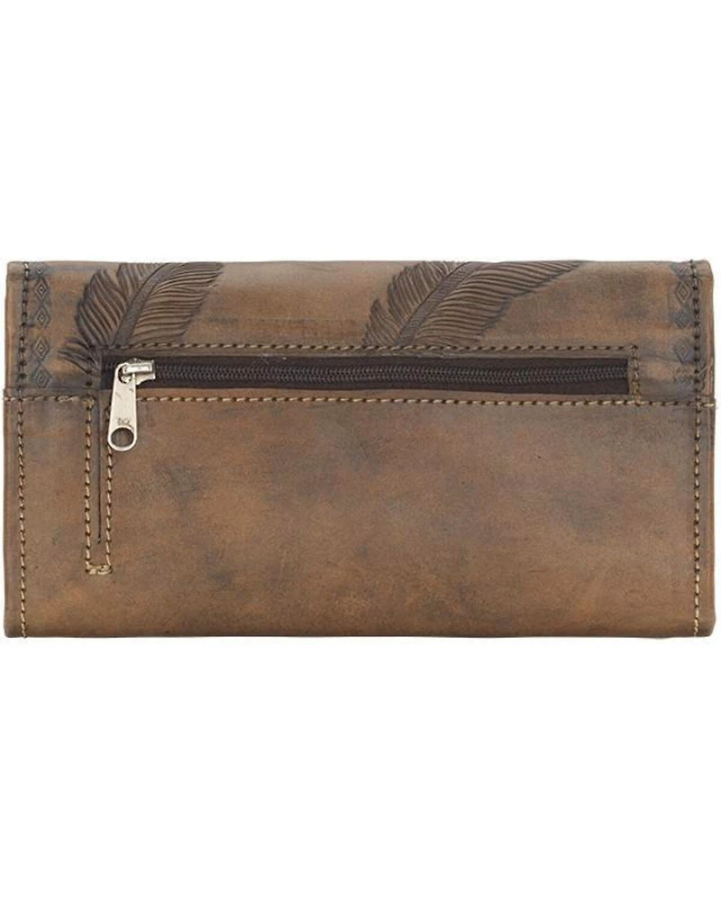 American West Women's Brown Tri-Fold Sacred Bird Feather Wallet