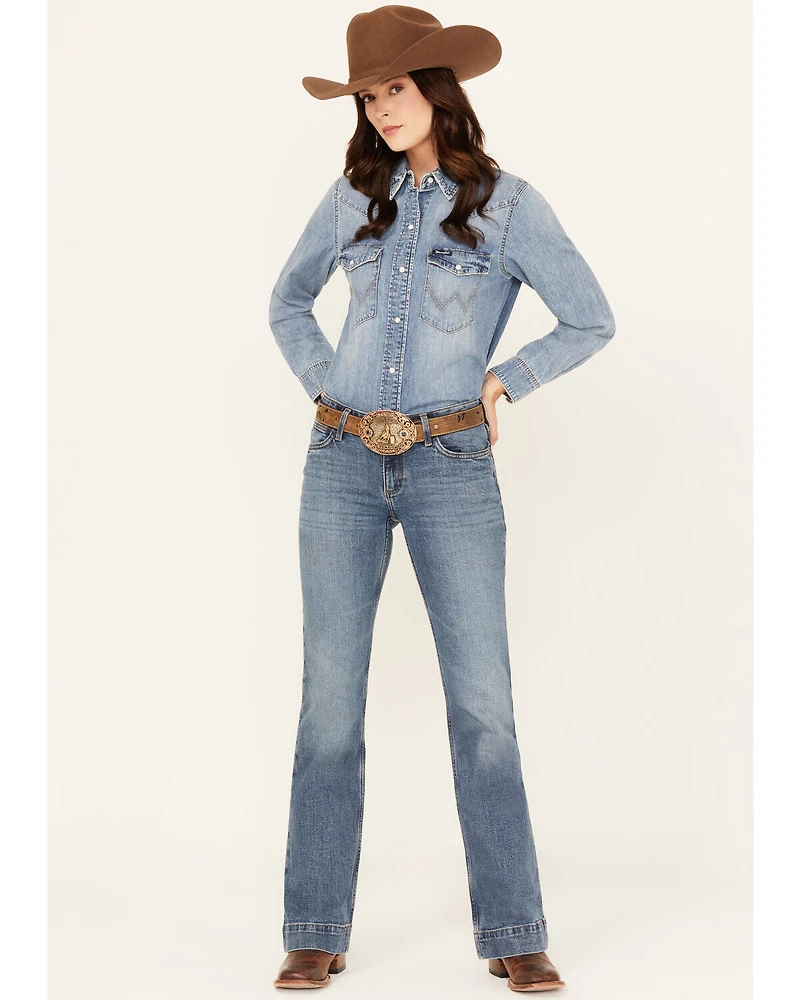 Wrangler Retro Women's Medium Wash Iris Mid Rise Trouser Stretch Denim Jeans