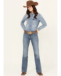 Wrangler Retro Women's Medium Wash Iris Mid Rise Trouser Stretch Denim Jeans