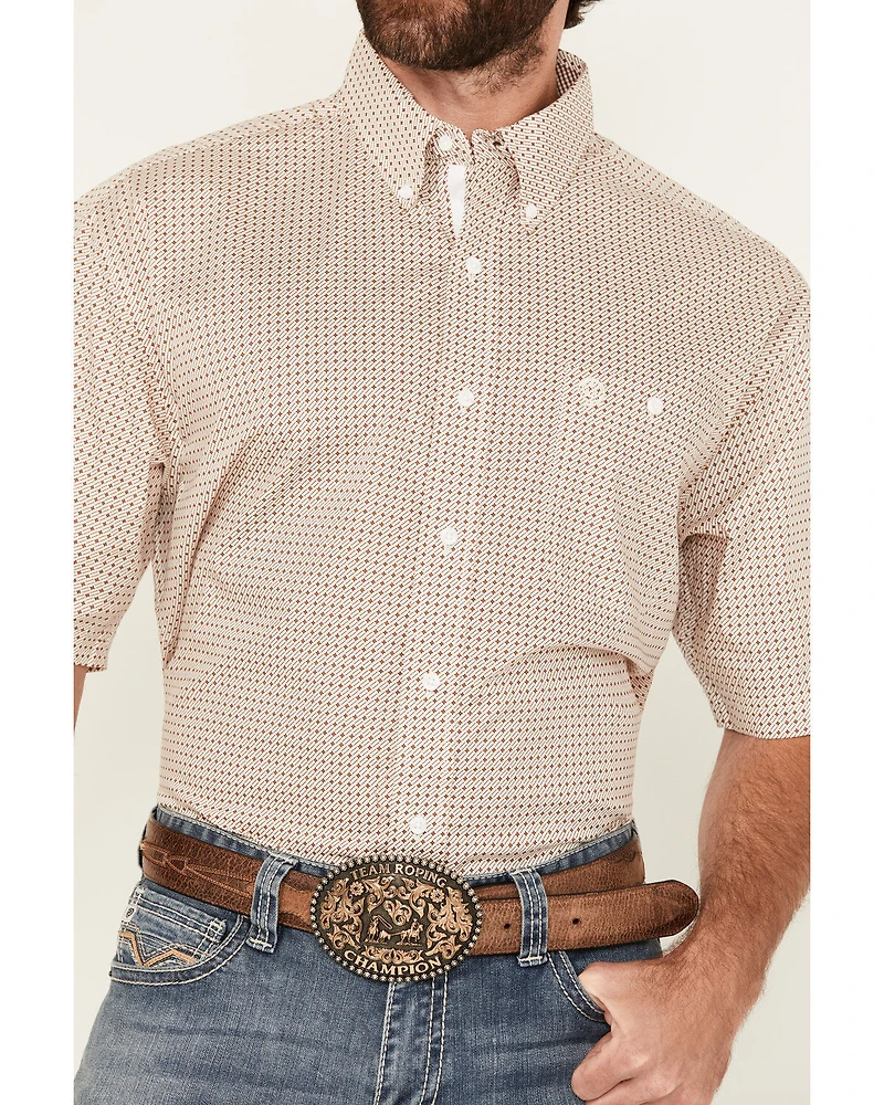 George Strait by Wrangler Men's Geo Print Short Sleeve Stretch Western Shirt