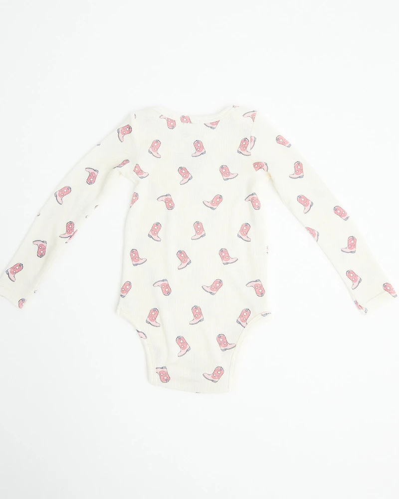 Angel Dear Infant Girls' Cowgirl Boot Long Sleeve Snap Onesie