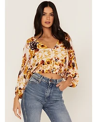 Talisman Women's Malicon Floral Print Puff Sleeve Crop Top