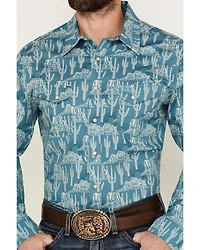 Rock & Roll Denim Men's Cactus Desert Print Long Sleeve Pearl Snap Stretch Western Shirt
