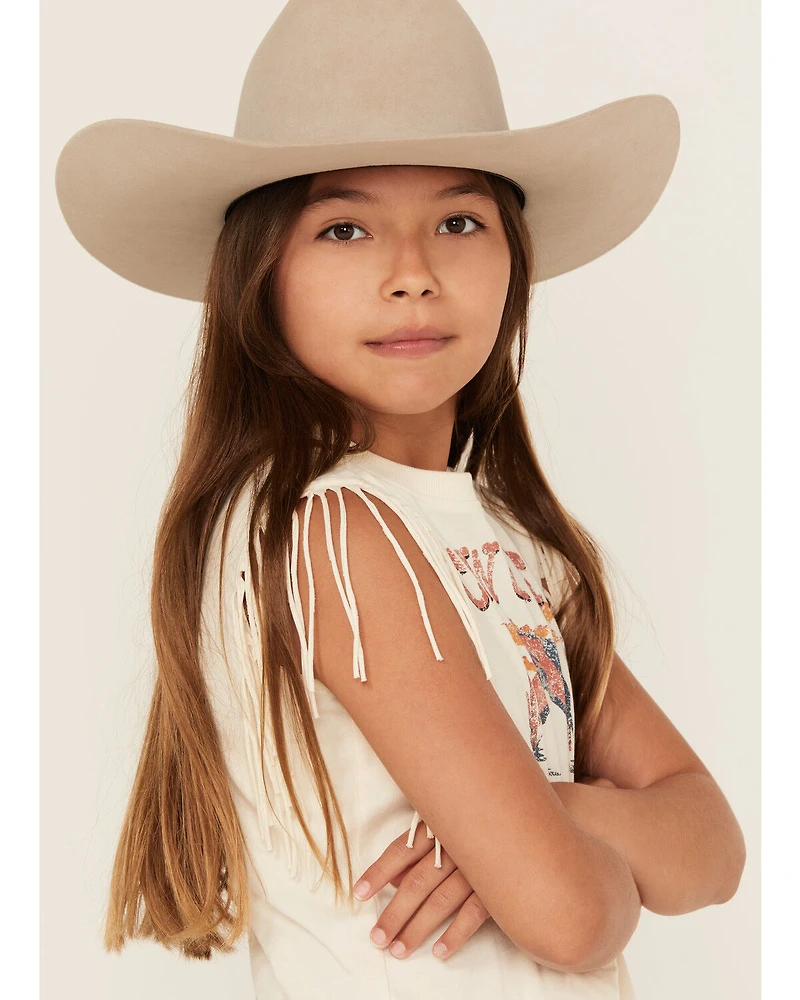 Shyanne Girls' Cowgirl State Fringe Sleeve Tie-Front Tee