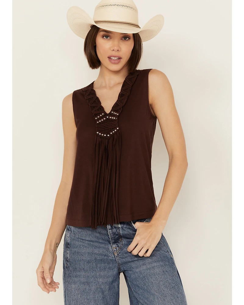 Shyanne Women's Beaded Crochet V Neck Tank