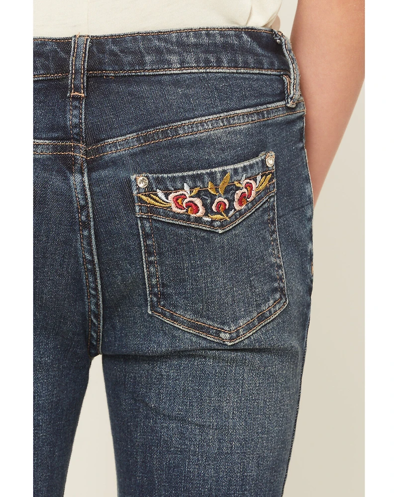 Shyanne Little Girls' Scout Dark Wash Embroidered Bootcut Stretch Denim Jeans