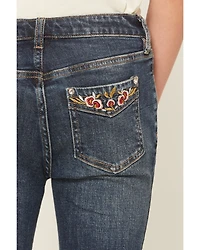 Shyanne Little Girls' Scout Dark Wash Embroidered Bootcut Stretch Denim Jeans