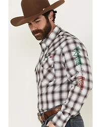 Wrangler Men's Plaid Print Logo Long Sleeve Snap Western Shirt