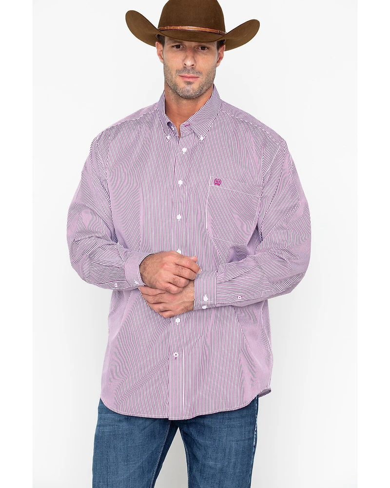 Cinch Men's Burgundy Stripe Long Sleeve Button-Down Shirt