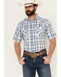 Ely Walker Men's Plaid Print Short Sleeve Pearl Snap Western Shirt