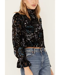 Shyanne Women's Burnout Floral Velvet Blouse