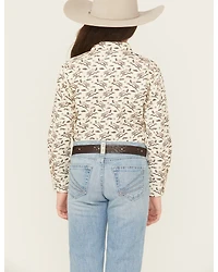 Ariat Girls' Horse Print Long Sleeve Snap Western Shirt