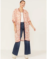 Wild Moss Women's Floral Print Sheer Kimono