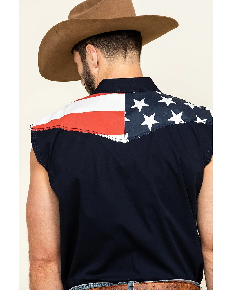 Cody James Men's American Flag Bubba Sleeveless Western Shirt