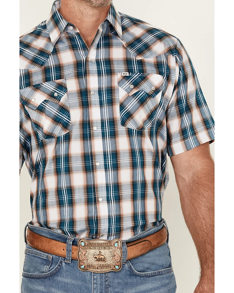 Ely Walker Men's Plaid Print Short Sleeve Snap Stretch Western Shirt