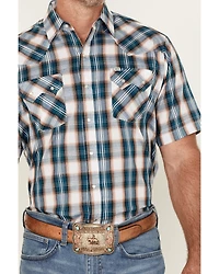 Ely Walker Men's Plaid Print Short Sleeve Snap Stretch Western Shirt