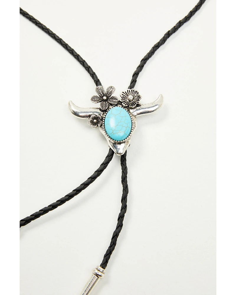 Shyanne Women's Steer Horn Flower Bolo Tie