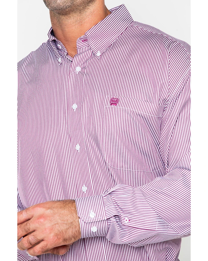 Cinch Men's Burgundy Stripe Long Sleeve Button-Down Shirt