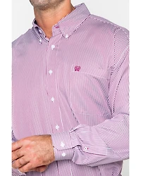Cinch Men's Burgundy Stripe Long Sleeve Button-Down Shirt