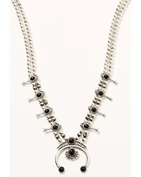 Shyanne Women's Silver Beaded Squash Blossom Onyx Stone Necklace