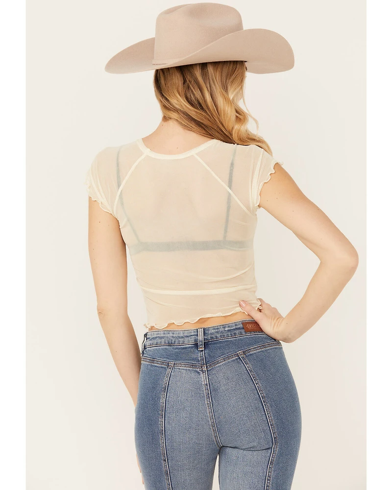 Affliction Women's Skull Mesh Baby Graphic Tee