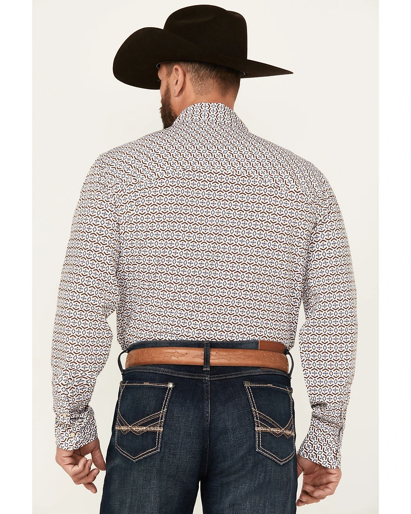 Panhandle Select Men's Southwestern Geo Print Long Sleeve Snap Performance Stretch Western Shirt