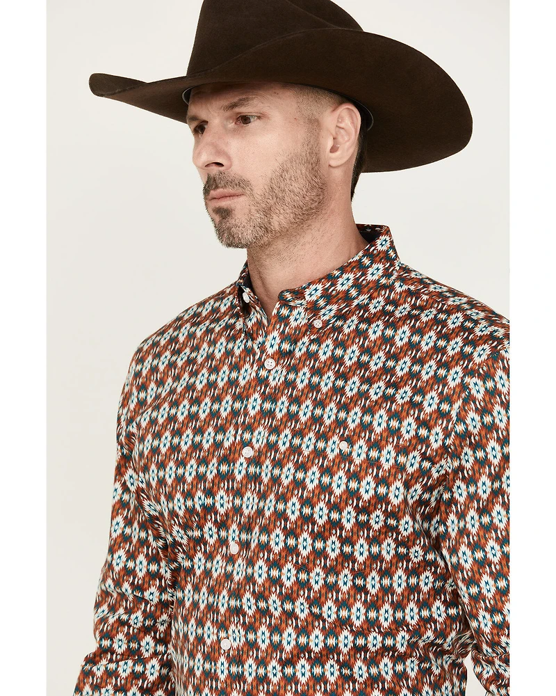 RANK 45® Men's Multaz Southwestern Print Geo Long Sleeve Button-Down Performance Stretch Western Shirt