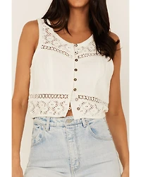 Cleo + Wolf Women's Crochet Floral Cropped Tank Top