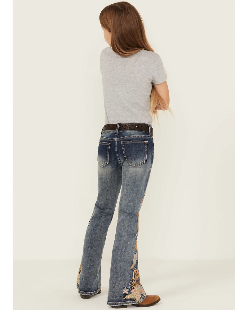 Grace LA Girls' Light Wash Floral Embroidered Flare Stretch Denim Jeans