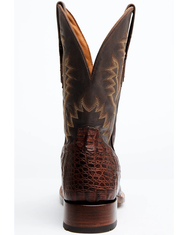 El Dorado Men's Handmade Caiman Back Brass Stockman Boots - Broad Square Toe