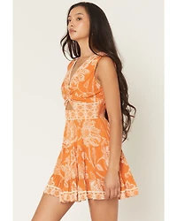 Angie Women's Floral Print Sleeveless Knot Front Mini Dress