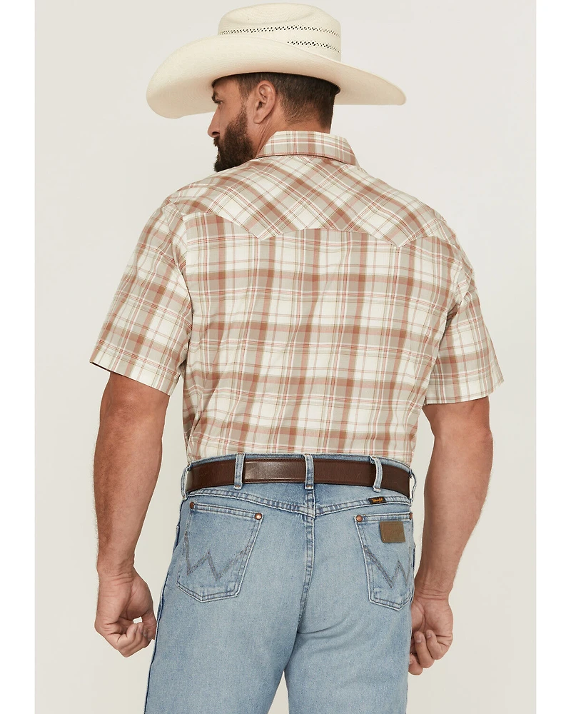 Wrangler Retro Men's Plaid Print Short Sleeve Snap Western Shirt