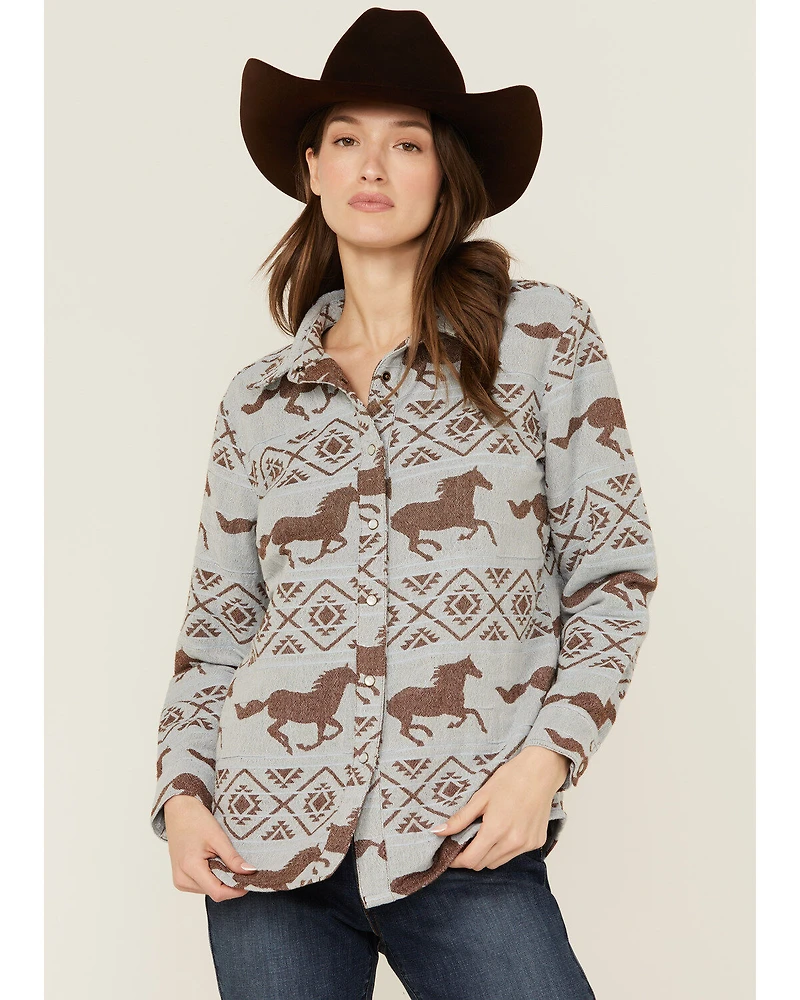 Shyanne Women's Horse Print Blanket Long Sleeve Pearl Snap Western Shirt